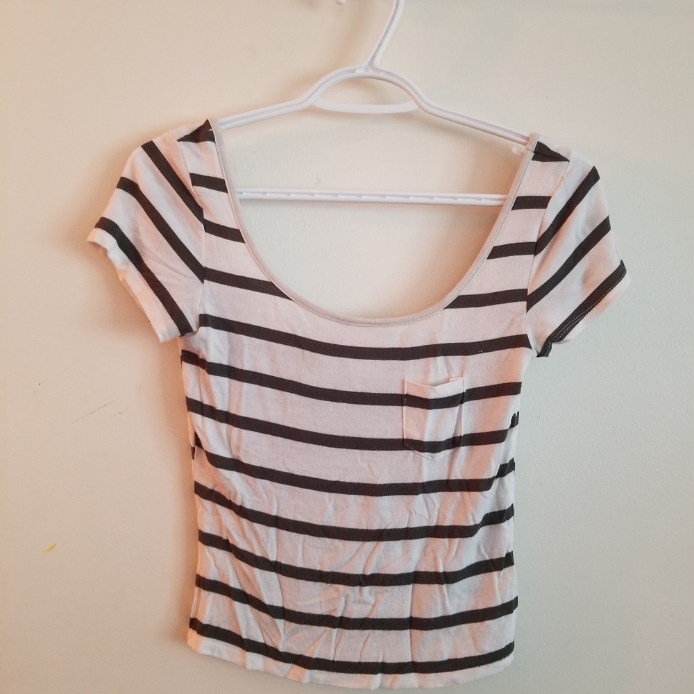 White and Olive Green Striped T-shirt